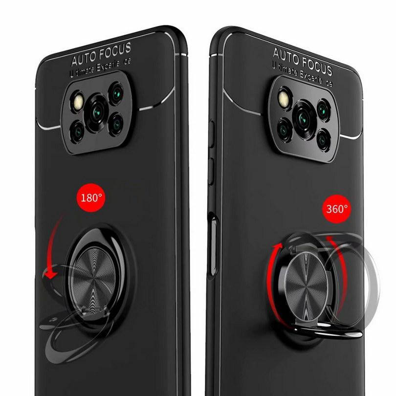 

Противоударный чехол для Xiaomi Poco X3 NFC Черный кольцо магнит