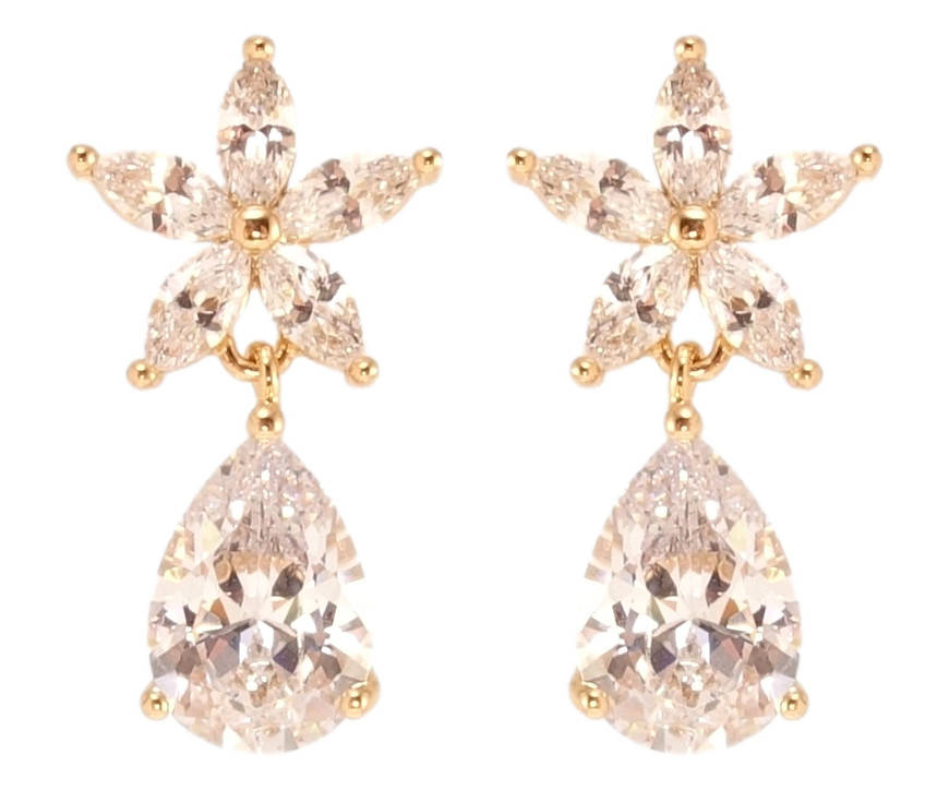 

Серьги Xuping Позолота 18K подвески на гвоздиках (пусеты) "Кристальные цветочки с подвесками капельками"