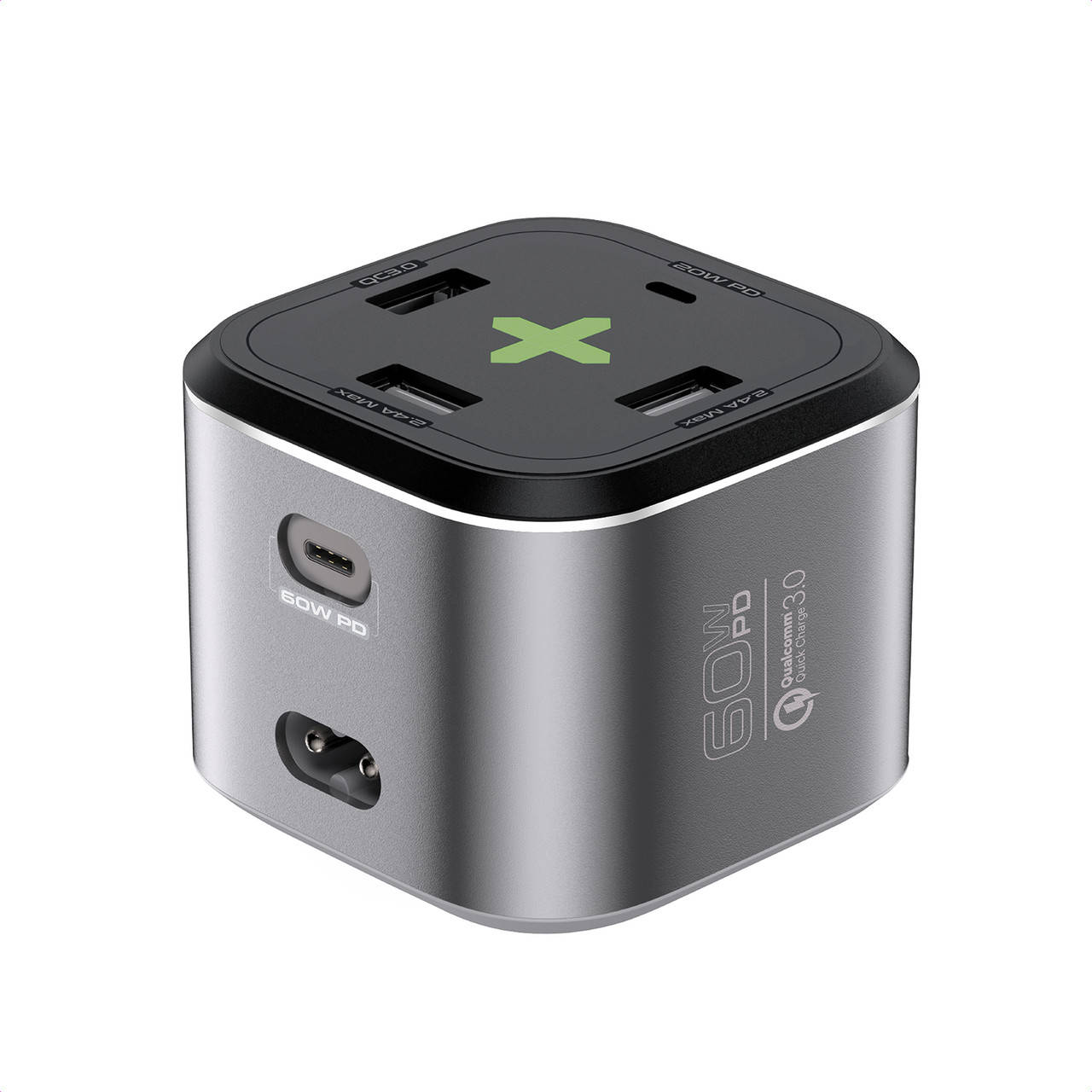 

Сетевое зарядное устройство Promate PowerCube-PD80 Вт, 2хUSB-C + 3xUSB-A Grey, Серый
