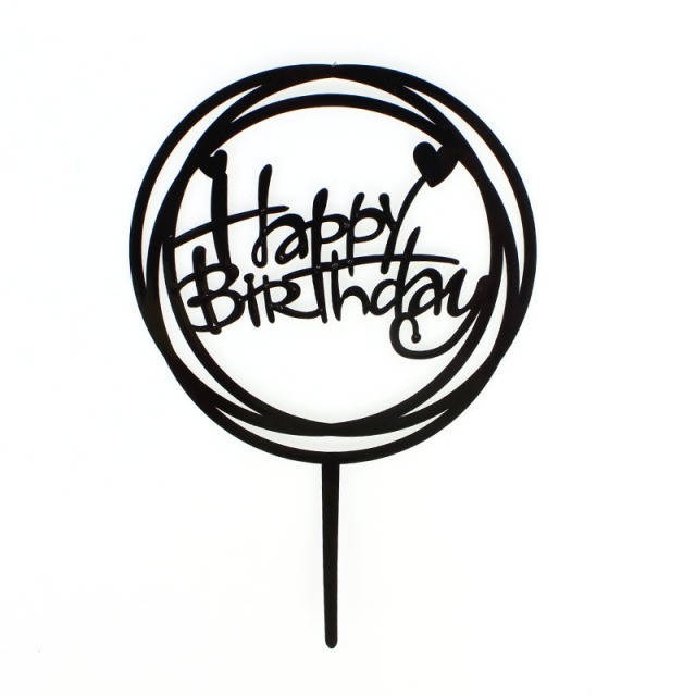 

Топпер пластиковый Happy Birthday круглый с сердцем черный