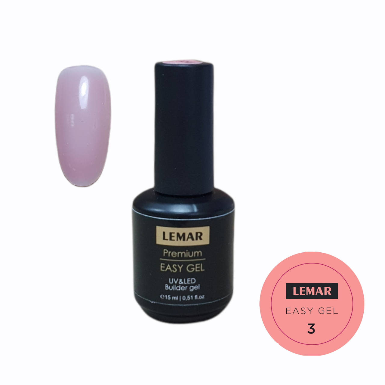 

Гель LEMAR Premium EASY GEL №3 - розовый,15мл