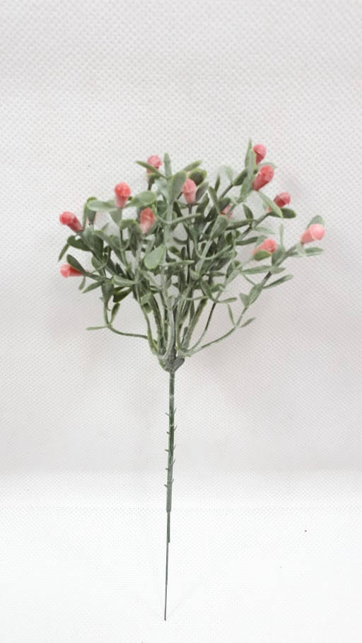 

С красными ягодами+присыпка омела цветная 21см искусственный небольшой куст, Красный