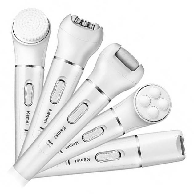 

Женский набор 5 в 1 аккумуляторный эпилятор электробритва массажер для лица пемза KM-2199 триммер беспроводной