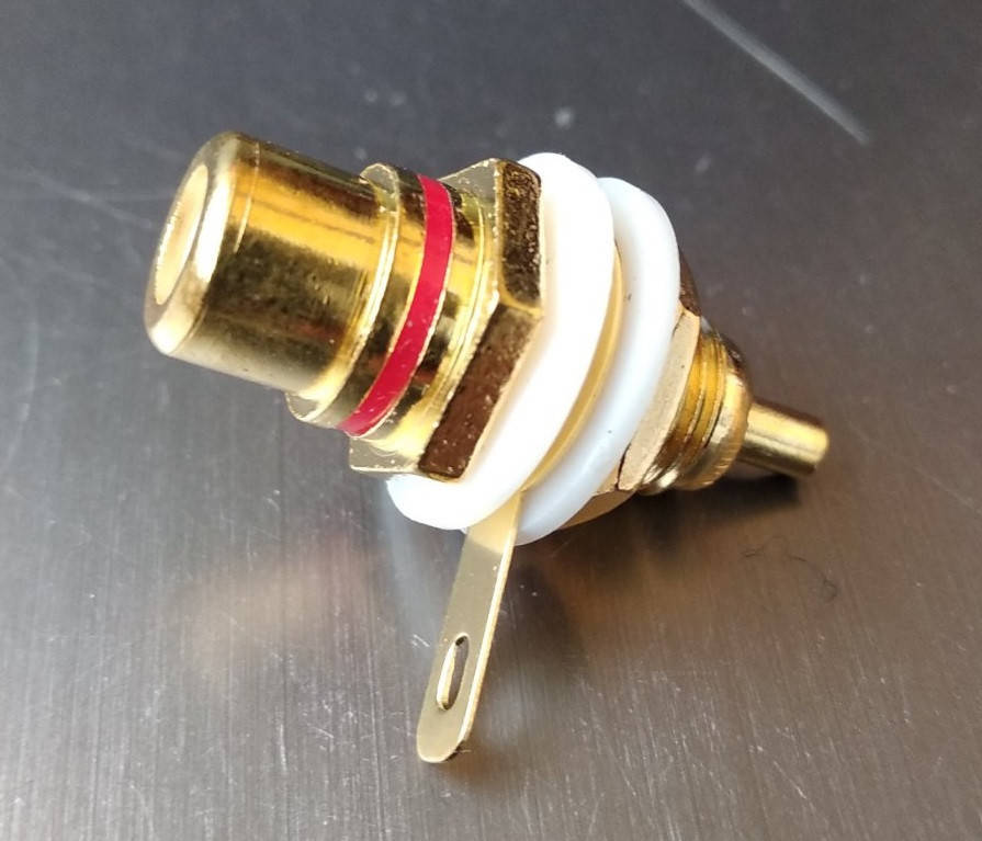 

Гнездо RCA монтажное, корпус металл, gold, красное