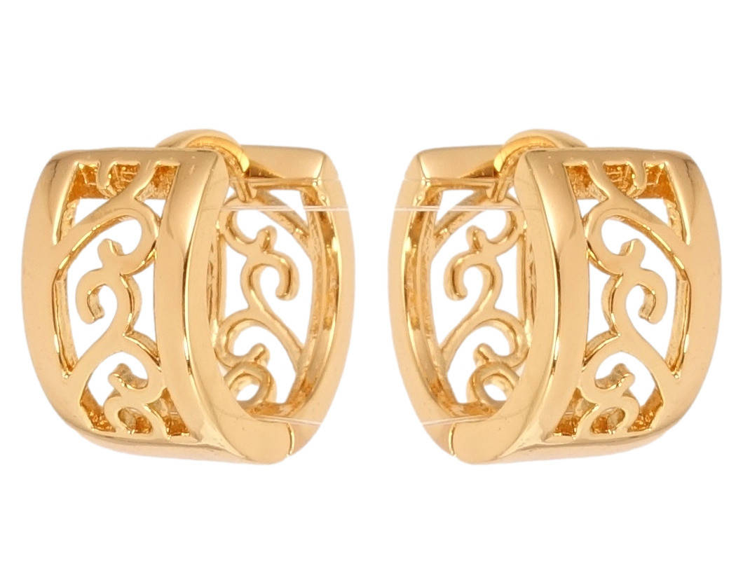 

Серьги Xuping Позолота 18K колечки "Резной вензельный орнамент"