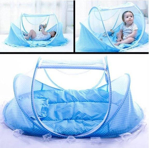 

Детская портативная кроватка с москитной сеткой Happy Baby Голубая