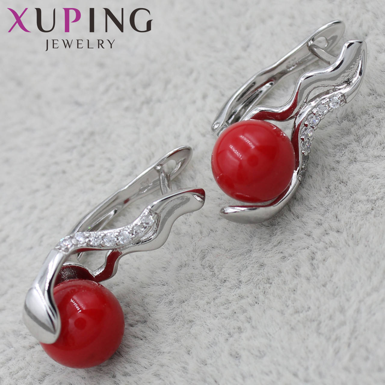 

Серёжки женские позолото Xuping Jewelry медицинское золото английский замок с красными бусинами 24K