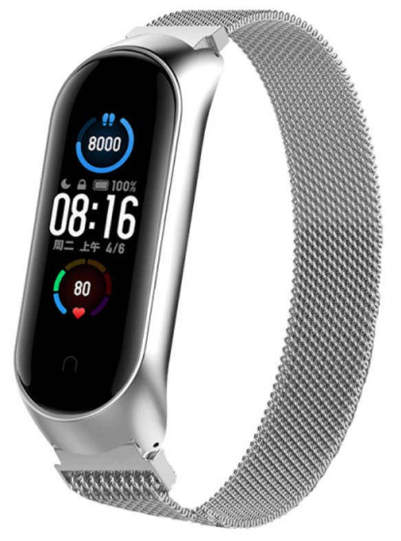 

Магнитный металлический ремешок для Mi Band 5 Silver Серебро