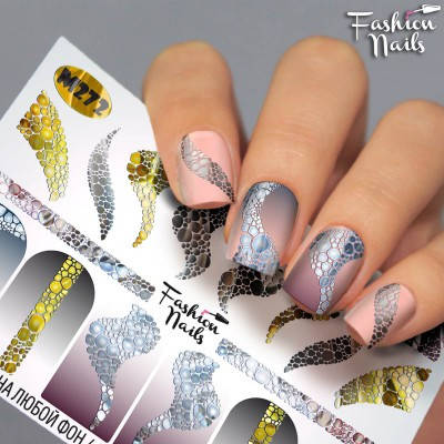 

Слайдер-дизайн наклейки на ногти для маникюра водные Fashion Nails М272 аквадизайн бульбочки пена, Золотистый