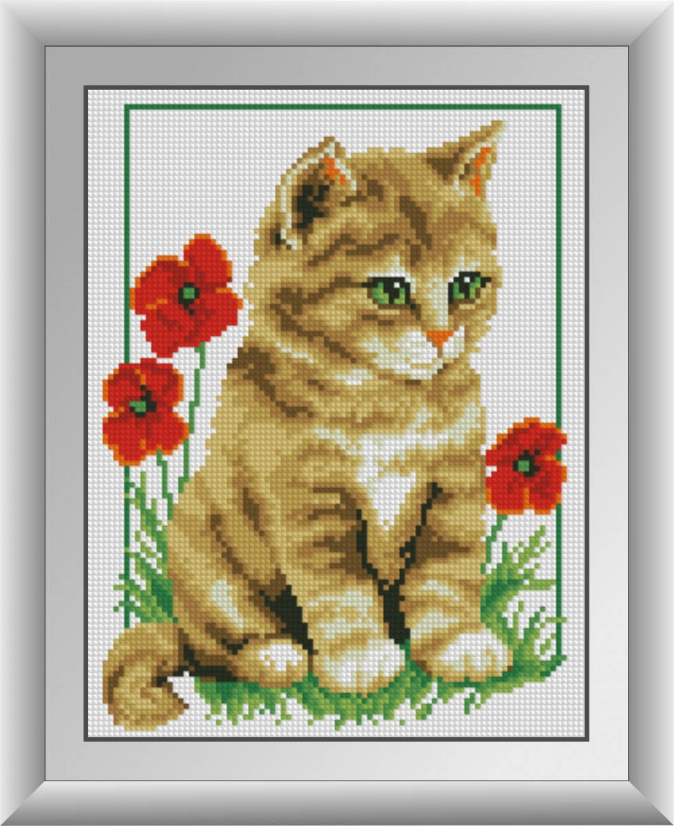 

30142 Котёнок в маках. Dream Art. Набор алмазной живописи (квадратные, полная)