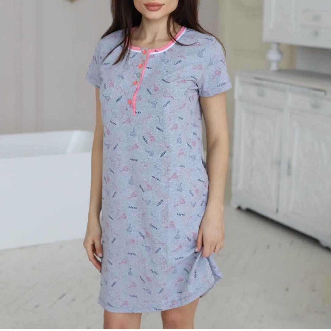 

Ночная рубашка, туника, СЕРАЯ, M,L,XL от 44 до 50р., 100% Хлопок, Турция., Серый