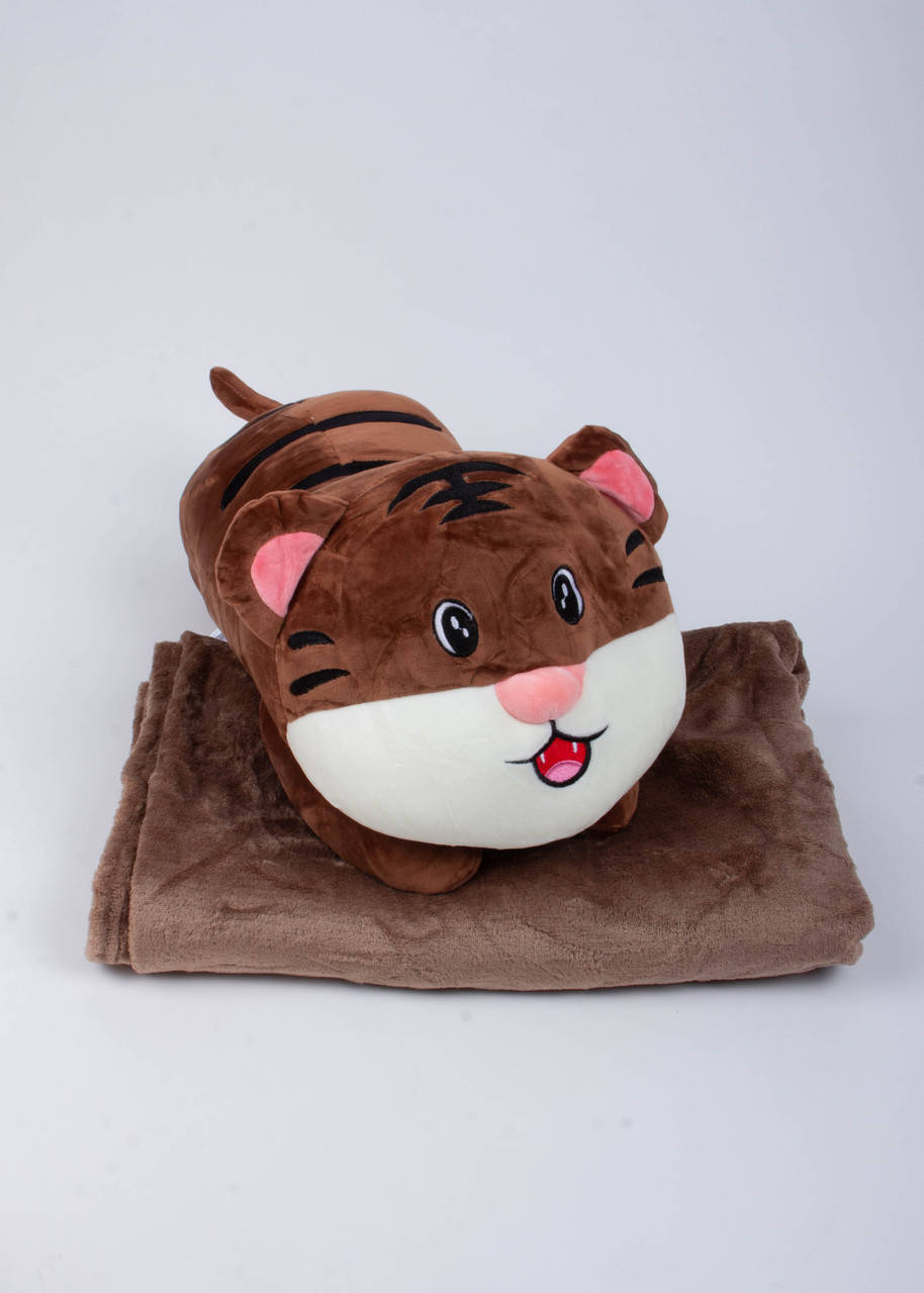 

Подушка декоративная игрушка плед, подушка-плед Тигр, Коричневый