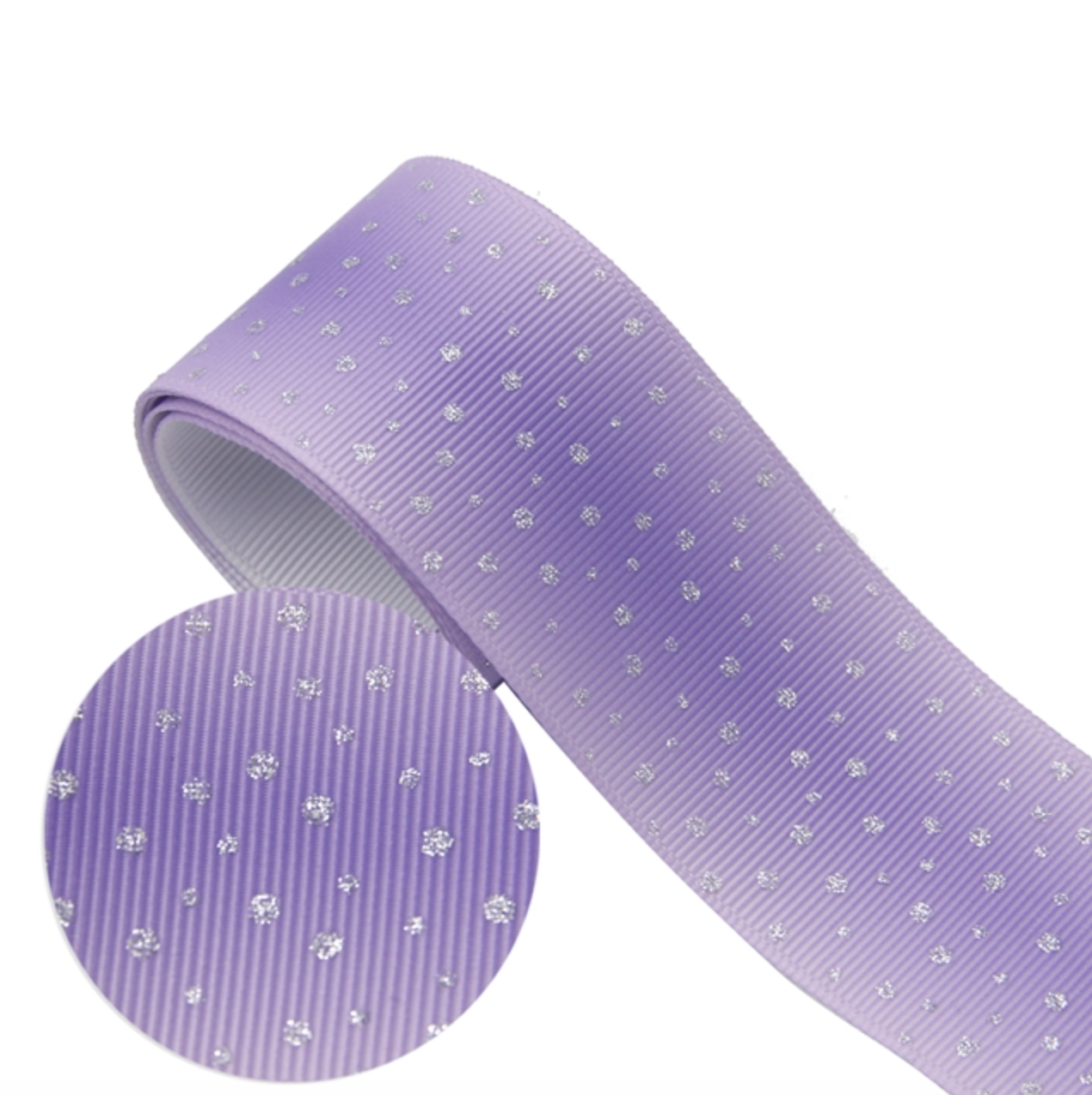 

Репс-градиент сиреневый с серебряными глиттерными точками, 38 мм