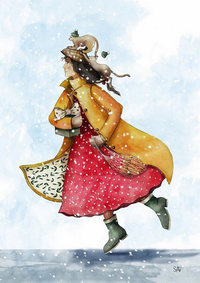 

Открытка "Девушка в желтом с котами"