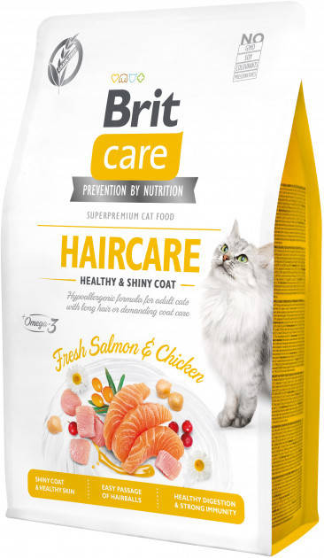 

Сухой корм Brit Care Cat GF Haircare Healthy & Shiny Coat уход за кожей и шерстью (лосось/курица)