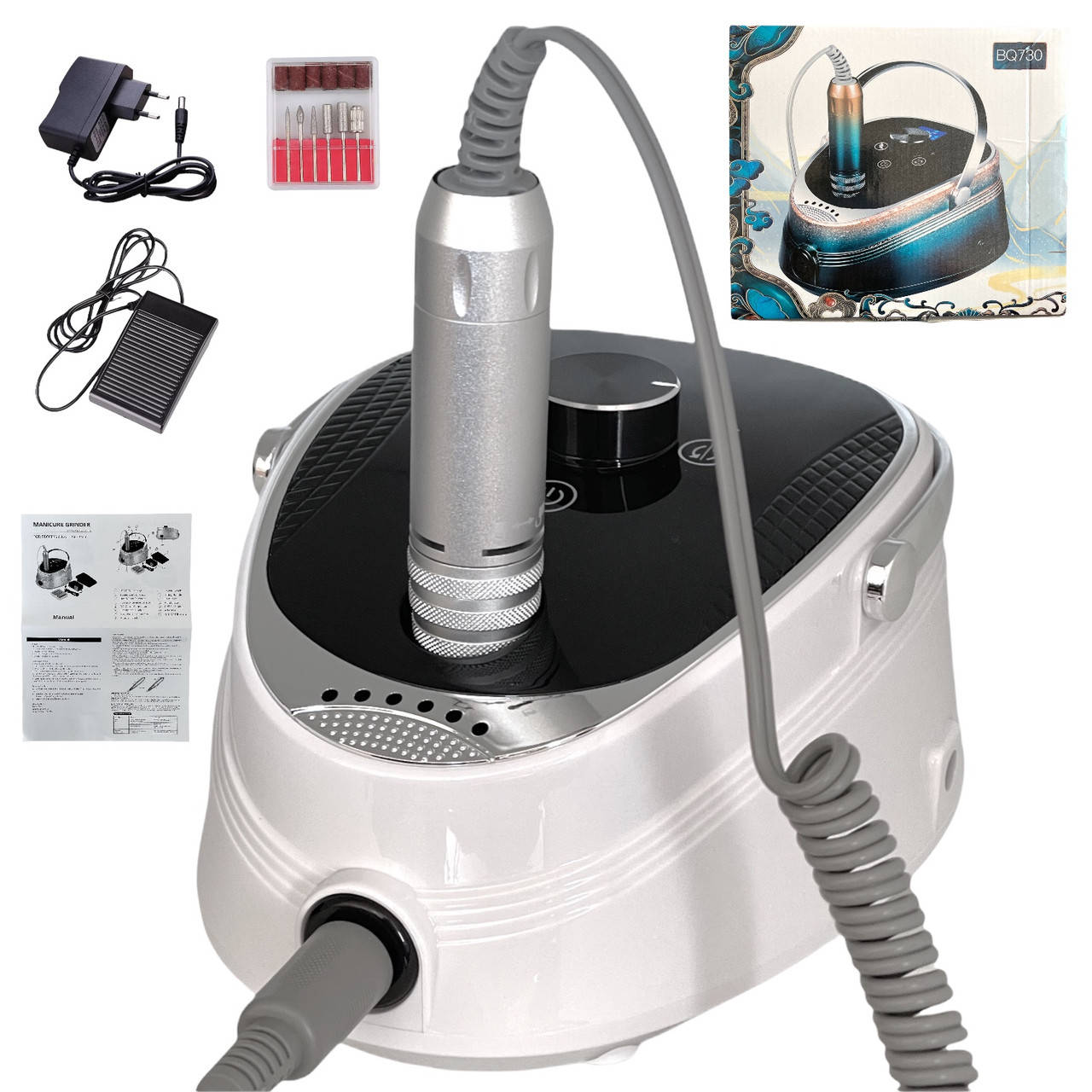 

Профессиональный фрезер для маникюра и педикюра BQ-730. На аккумуляторе, 50 Вт - 35000 об/мин. Белый., Разные цвета