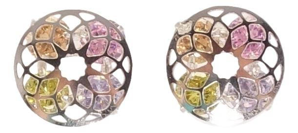 

Серьги Xuping Родий гвоздики (пусеты) "Четыре разноцветных кристалла с резной накладкой" ø 13мм