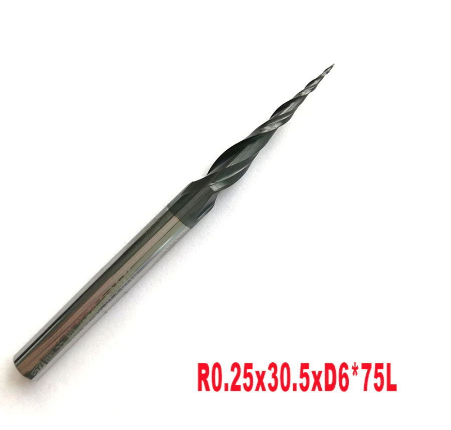 

Фреза конусная для ЧПУ R0.25*D6*30,5*75L*2F