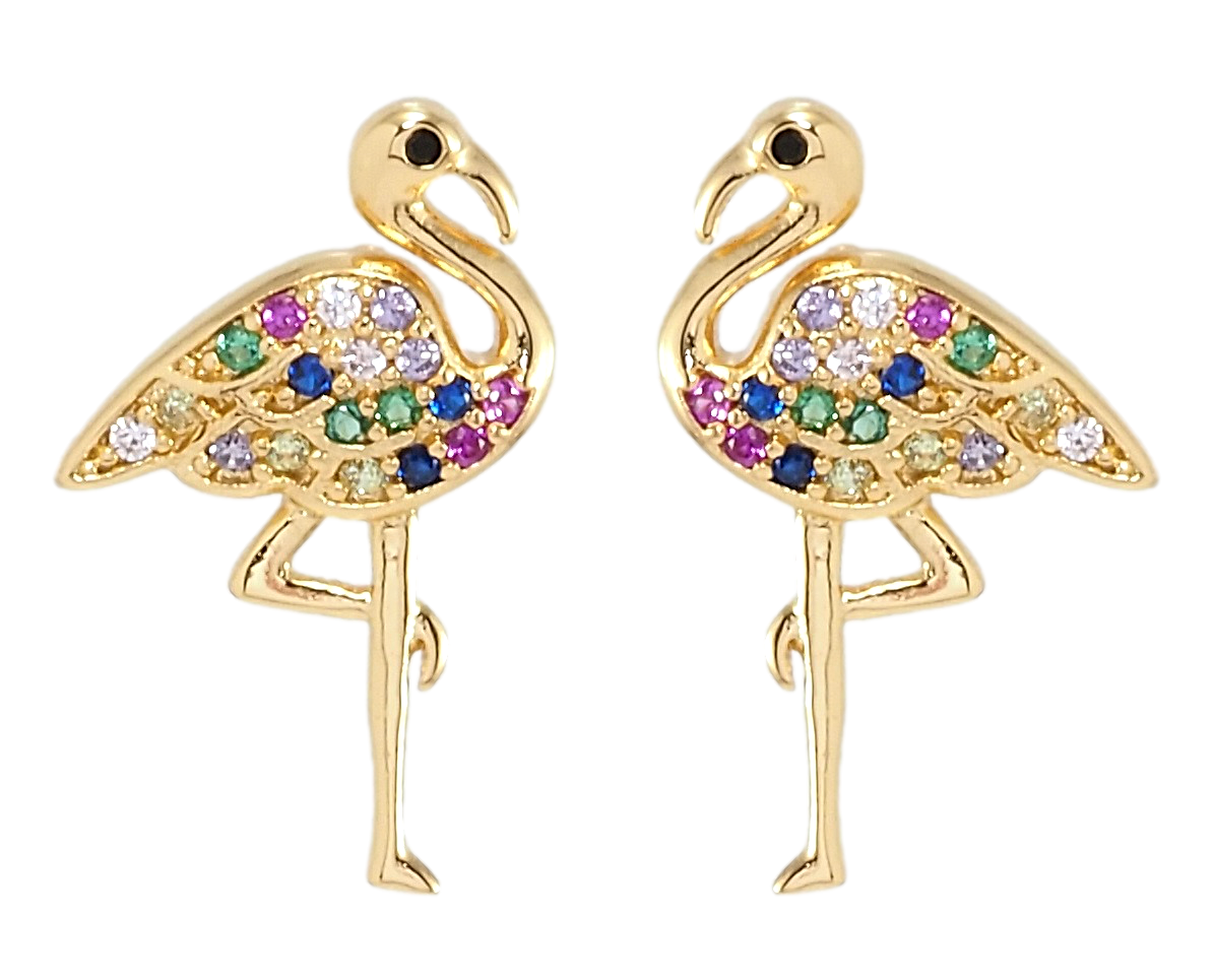 

Серьги Xuping Позолота 18K гвоздики (пусеты) "Фламинго с разноцветным цирконием"