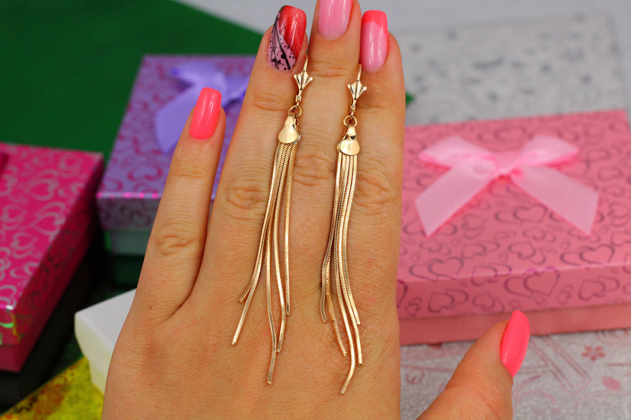 

Серьги подвески Xuping Jewelry метелки с французской застежкой 9,5 см золотистые