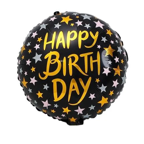 

Фольгированный шарик КНР 18" (45 см) Круг Happy Birthday звёзды, Разные цвета