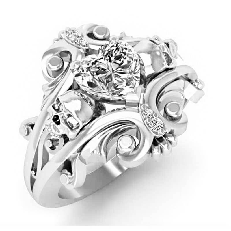 

Кольцо серебряное Черепа с сердцем КЦ-152 Б