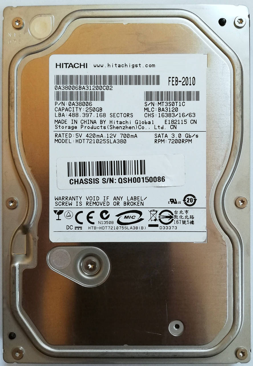 

Жесткий диск для компьютера Hitachi Deskstar 250GB 3.5" 8MB 7200rpm 3Gb/s (HDT721025SLA380) SATAII Б/У