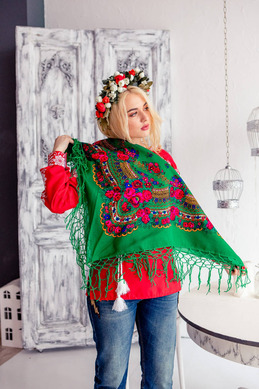 

Українська хустка (100×100) зелена