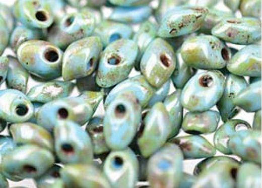 

Miyuki Long Magatama (LMA) 4 x 7 mm 4514 Picasso Opaque Seafoam Green