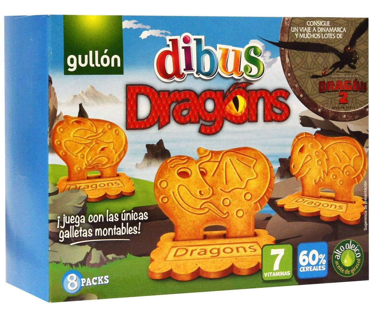 

Печенье злаковое с витаминами Dibus Dragons Gullon Испания 330г (8х37,5г)
