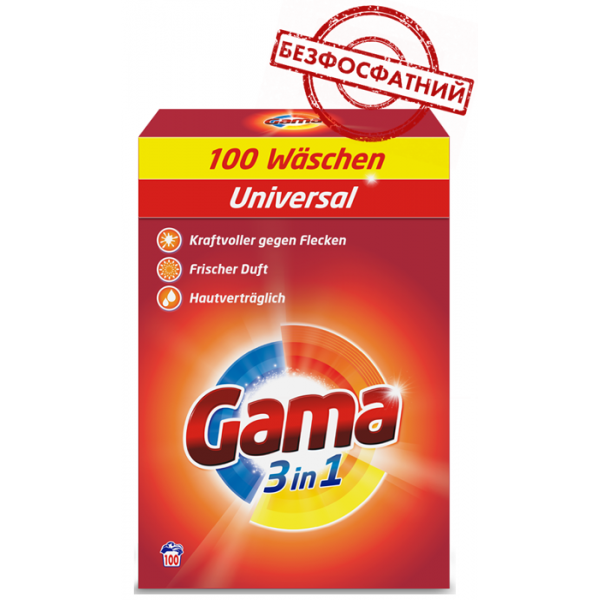 

Стиральный порошок Gama 3 в 1, 6.5 кг (100 стирок)