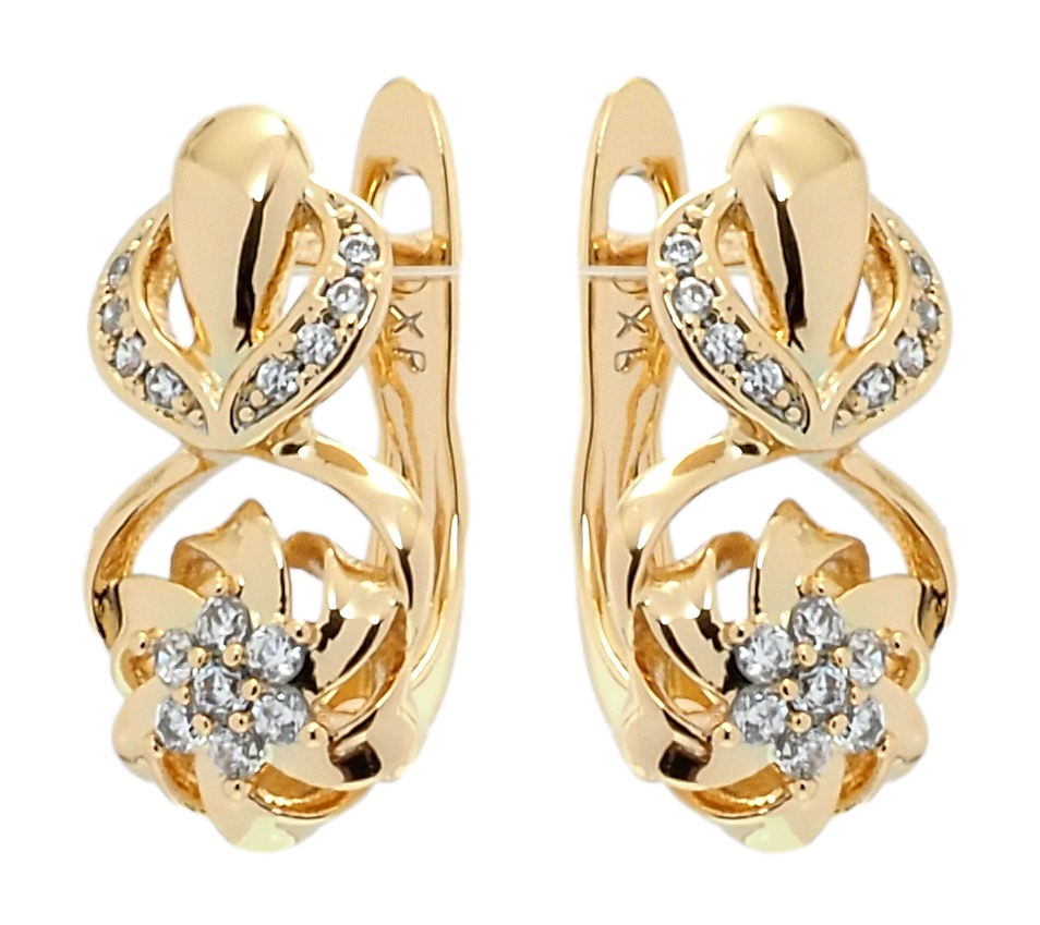 

Серьги Xuping Позолота 18K английский замок "Цветочный орнамент с цирконием"