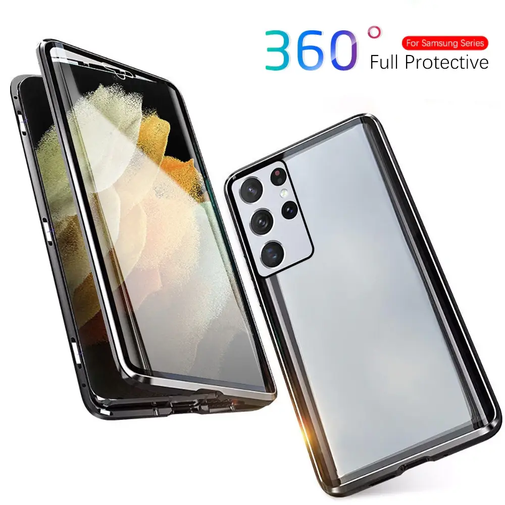 

360 магнитный чехол для Samsung Galaxy S21 Ultra защитное стекло с двух сторон, Черный