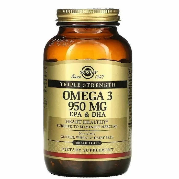 

Омега-3, рыбий жир, EPA&DHA, Solgar, тройная сила, 950 мг, 100 капс