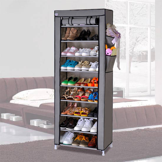 

Шкаф Складной тканевый гардероб для обуви на 9 полок Combination Shoe Frame Обувной стеллаж-Стойка Серый SPG