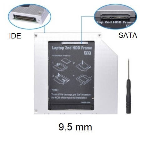 

DVD-карман для HDD 2.5 дюйма, IDE - SATA, 9,5 мм, TRY Caddy Optibay, алюминий новый