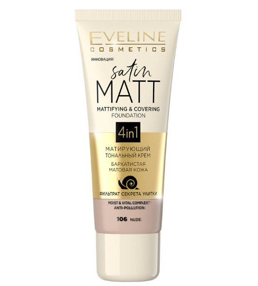 

Матирующий тональный крем Satin Matt 4 in 1 Eveline Cosmetics, 30 мл Эвелин 106 nude