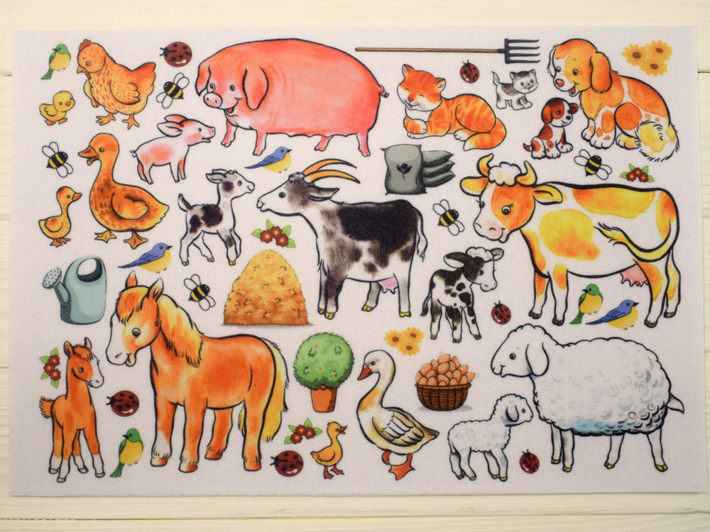 

Фетр с принтом Домашние животные: мамы и детки (Корейский жесткий 1,2 мм)