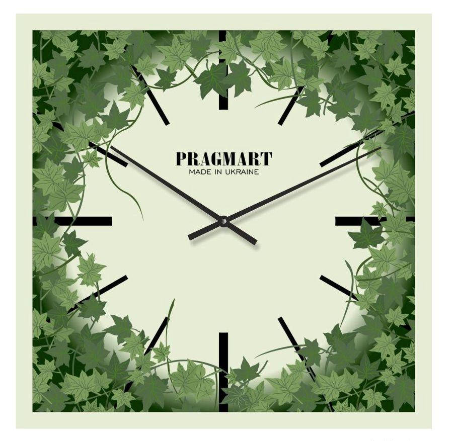 

Часы настенные "Плющ" бесшумные Pragmart-431-300 [Стекло, механизм Hermle] Зеленый 30х30 см