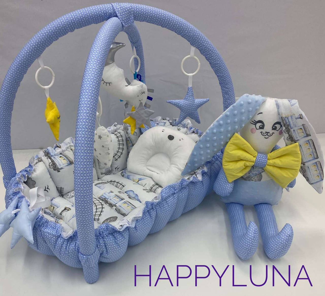 

Детский игровой развивающий коврик - Кокон гнездышко для новорожденного 2 в 1 Premium " Поезд "