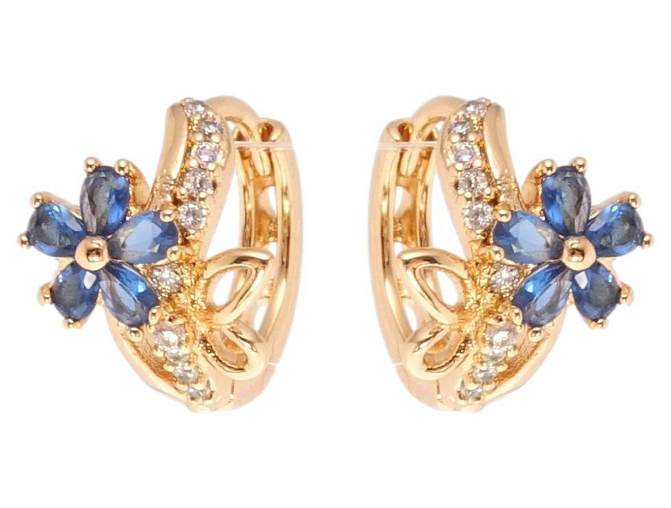 

Серьги Xuping Позолота 18K колечки "Синий кристальный цветочек на волнистой дорожке циркония"