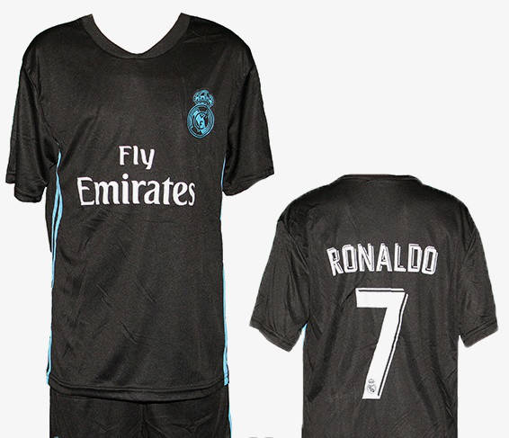 

Детско-подростковая (5-15 лет) футбольная форма ''Роналду'' - ФК ''Реал''(Мадрид) (2018) - чёрная, гостевая