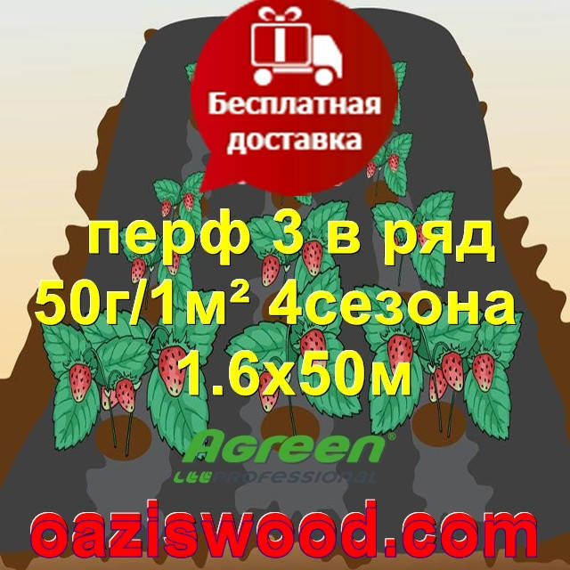 

Агроволокно с перфорацией 3 в ряд p-50g 1.6*50м черное AGREEN 4сезона Итальянское качество, Черный