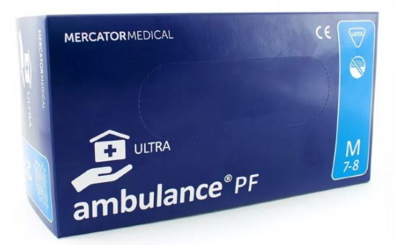 

Перчатки латексные прочные удлиненные AMBULANCE PF Ultra  (High risk, Синий