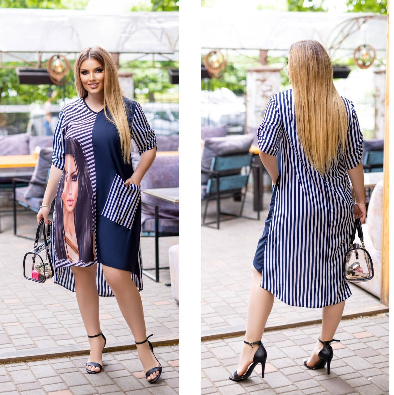 

Летнее женское платье с принтом из софта свободного кроя в полоску Больших размеров р 48-58