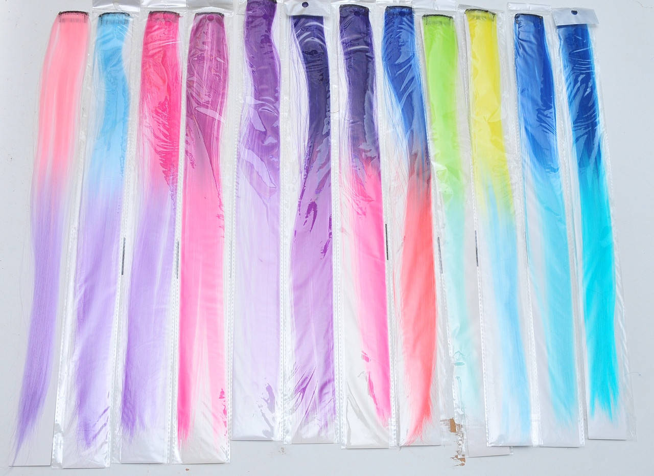 

Цветные Пряди для волос двухцветные омбре на заколке 50 см канекалон