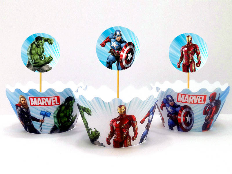 

Набор для капкейков: "Мстители / Супергерои / Марвел" (10+10) топперы и накладки на корзинки -