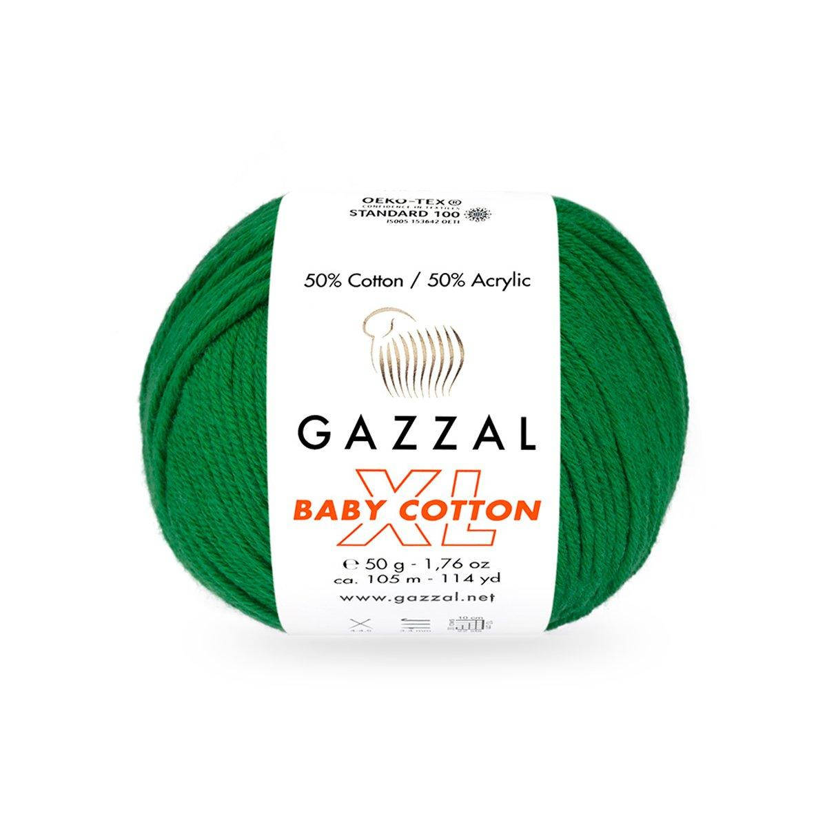 

Gazzal Baby Cotton XL (Газзал Беби Котон ХЛ) № 3456 зеленый (Пряжа с хлопком, нитки для вязания), Зелёный