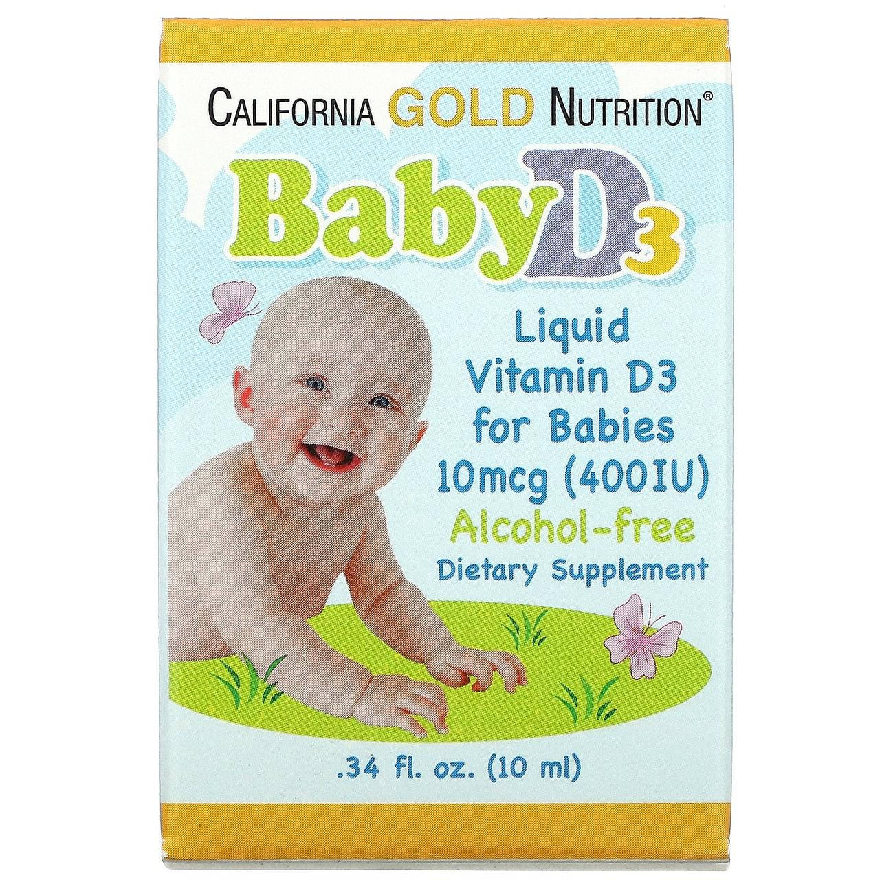

California Gold Nutrition, жидкий витамин D3 для детей, 10 мкг (400 МЕ), 10 мл