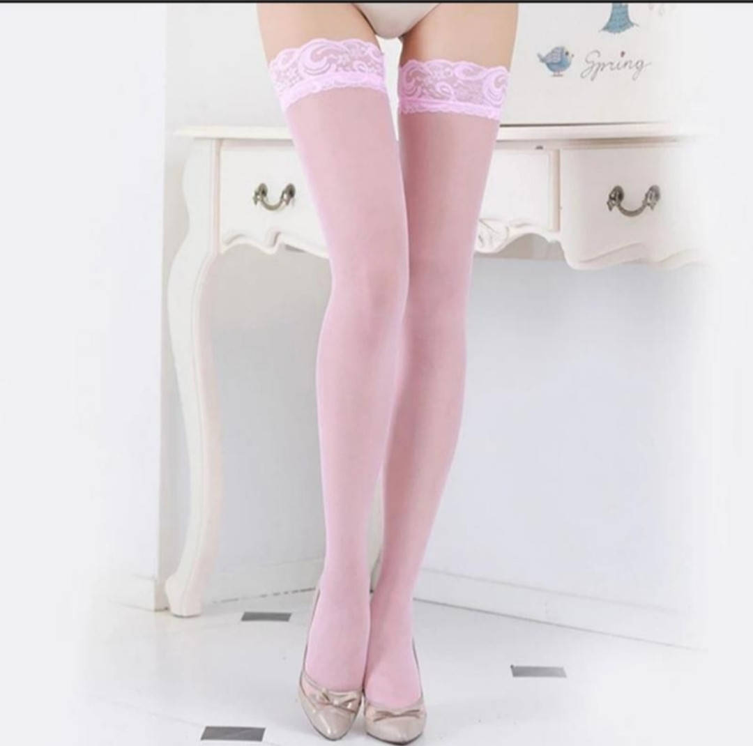 

Женские классические чулки на резинке розовые, Розовый